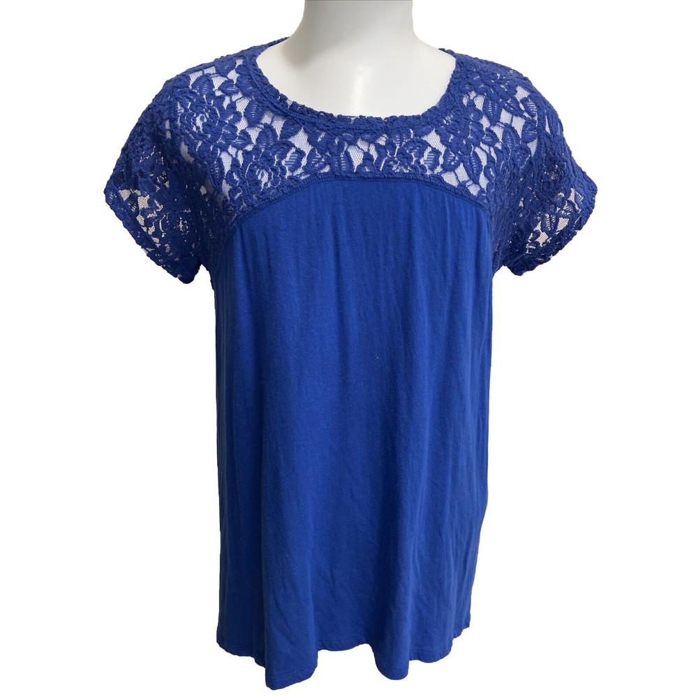 DKNY Jeans Lace 2XL Top Blue Blouse Shirt Womens